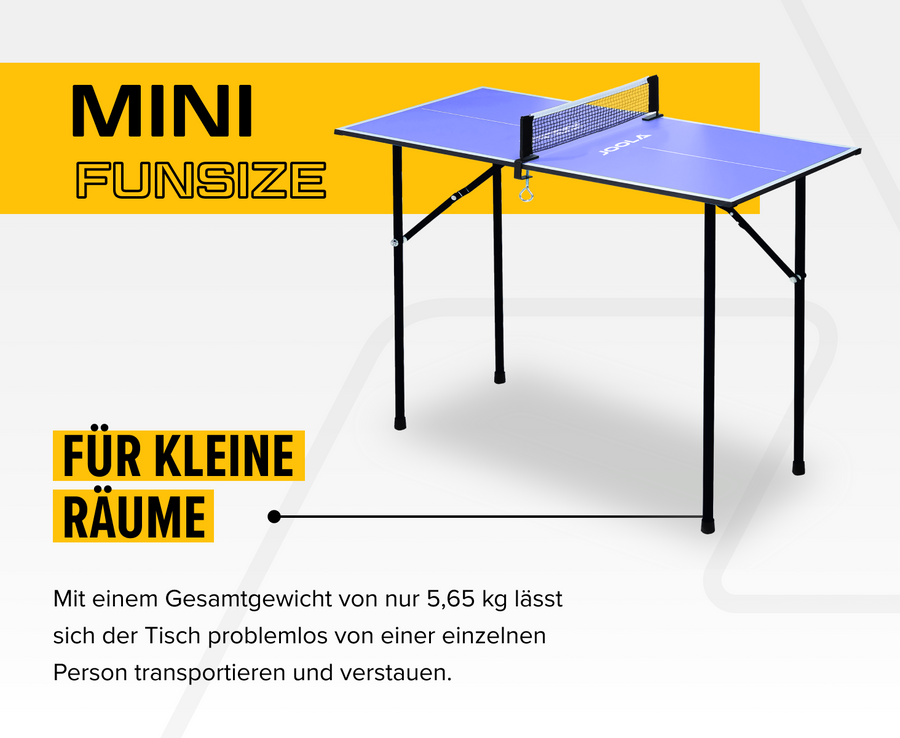 Mini-Tischtennistisch in Blau mit Netz, leicht und kompakt, ideal für kleine Räume und einfachen Transport.