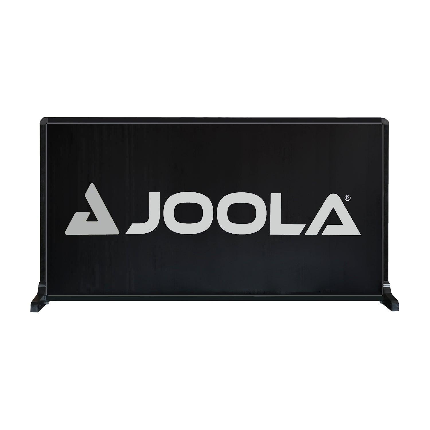 Schwarze Tischtennis-Barriere mit weißem JOOLA-Logo.