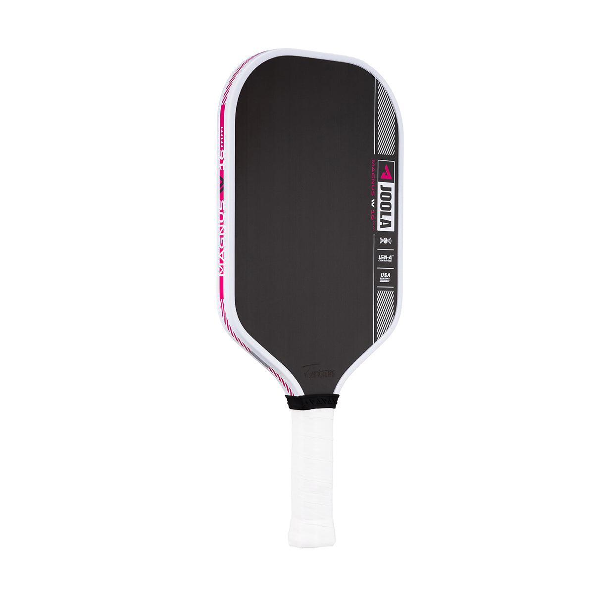 Pickleball-Schläger JOOLA Magnus IV mit schwarzer Schlagfläche und weißem Griff.