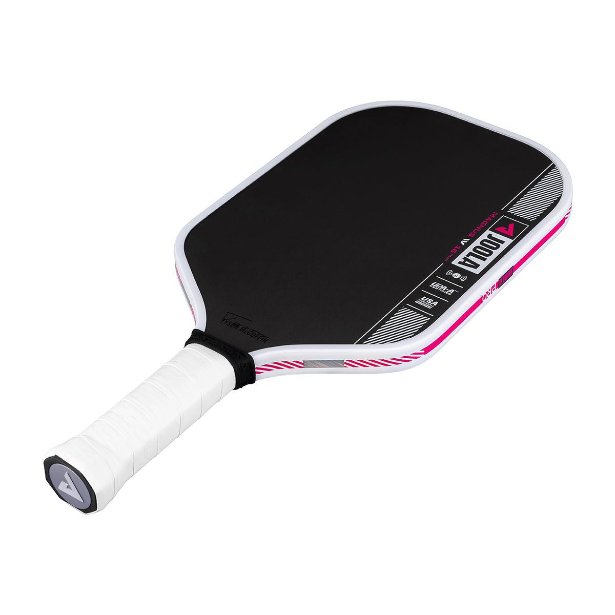 Pickleball-Schläger mit schwarzer Schlagfläche und weißem Griff.