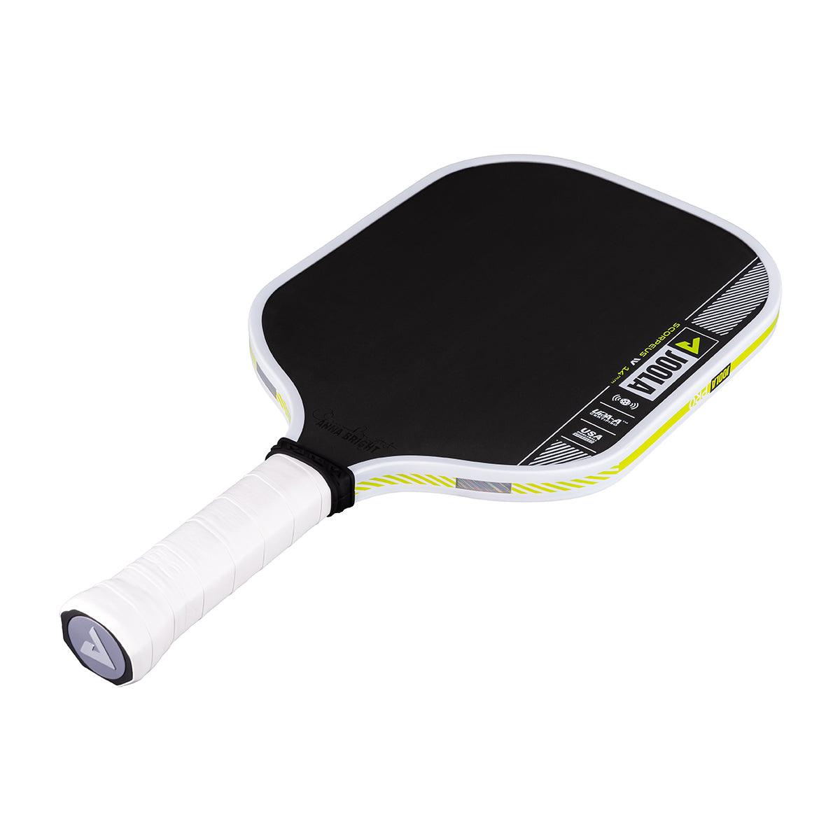 Pickleball-Schläger mit schwarzer Schlagfläche und weißem Griff.