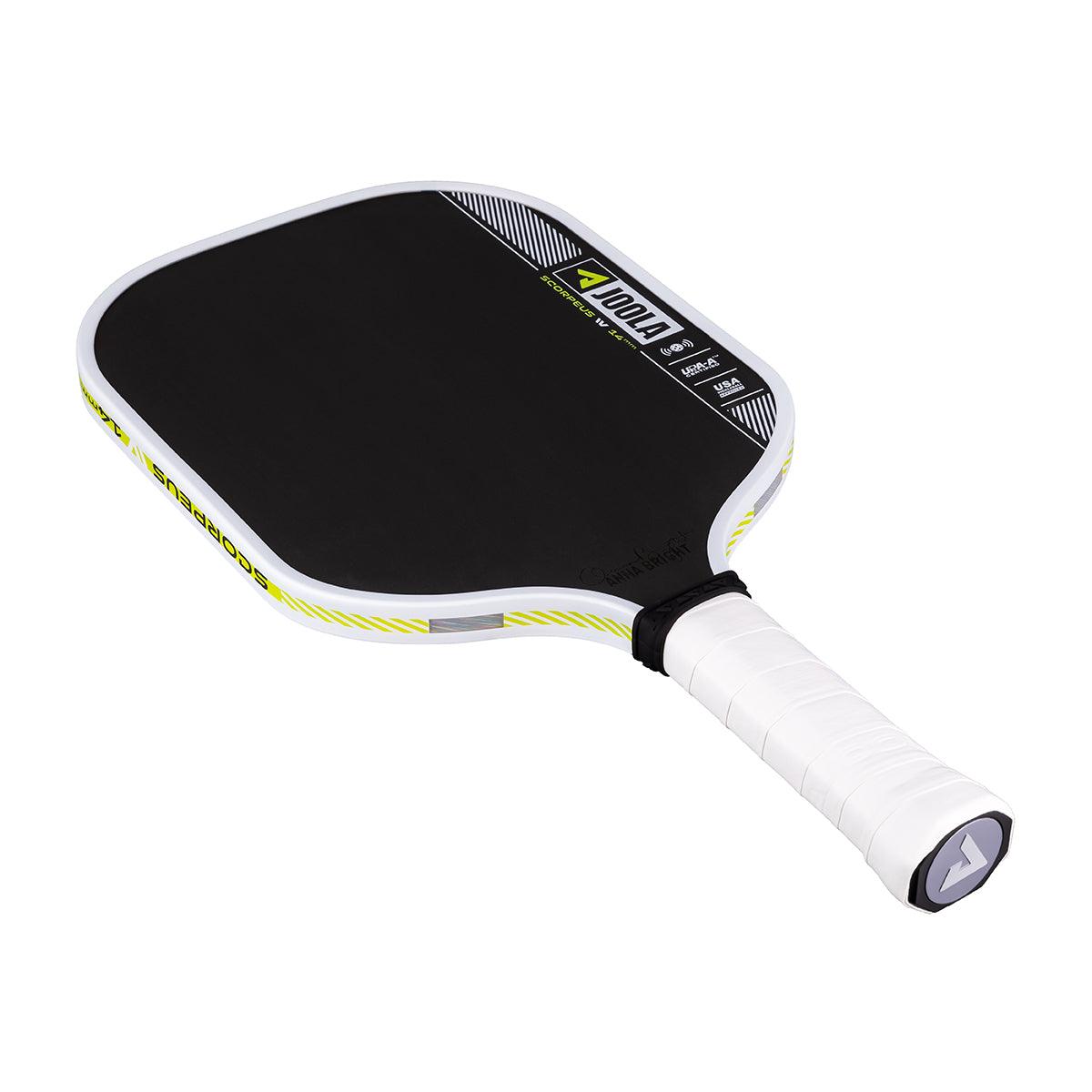 Pickleball-Schläger mit schwarzer Schlagfläche und weißem Griff.