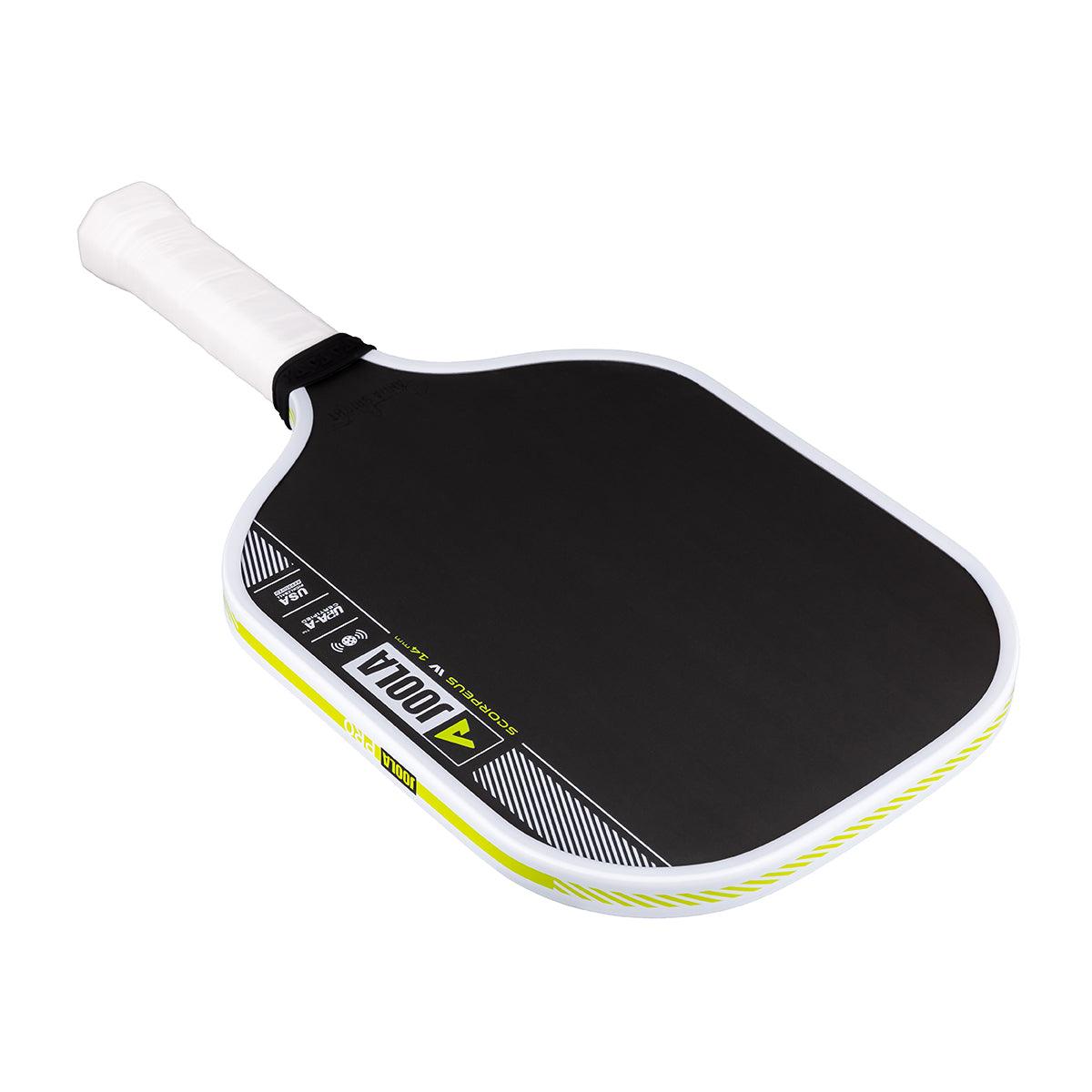 Pickleball-Schläger mit schwarzer Schlagfläche und weißem Griff.
