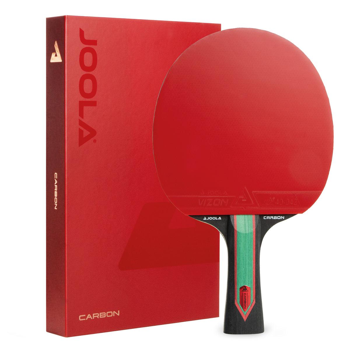 Rotes JOOLA Tischtennis-Schläger-Set mit Carbon-Griff und passender roter Verpackung.