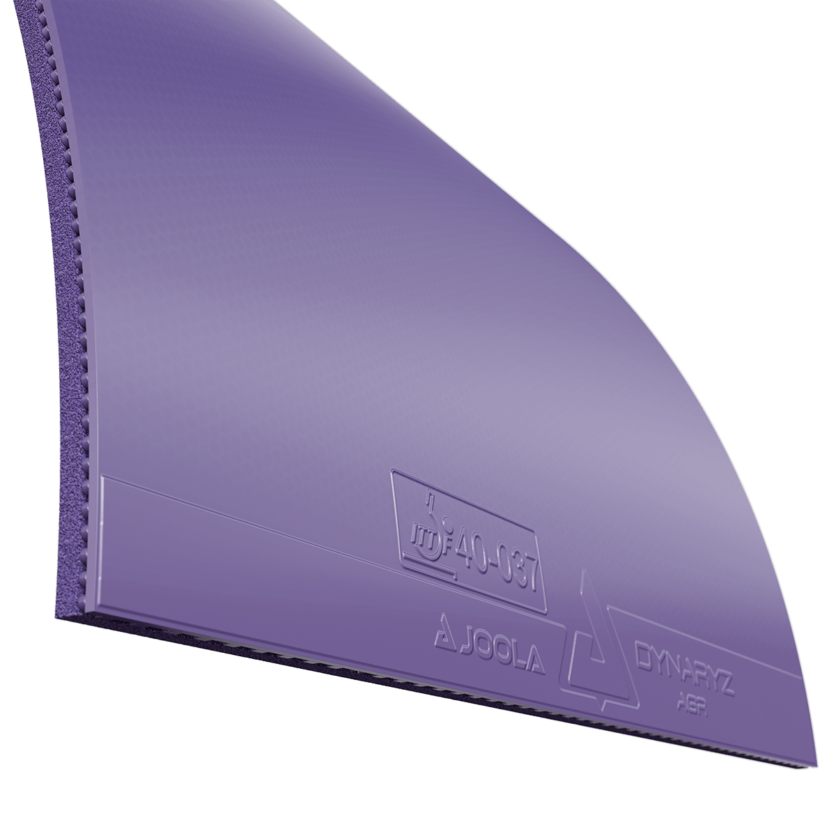 Lila Tischtennisbelag JOOLA Dynaryz ACB mit glatter Oberfläche und Prägestempel.