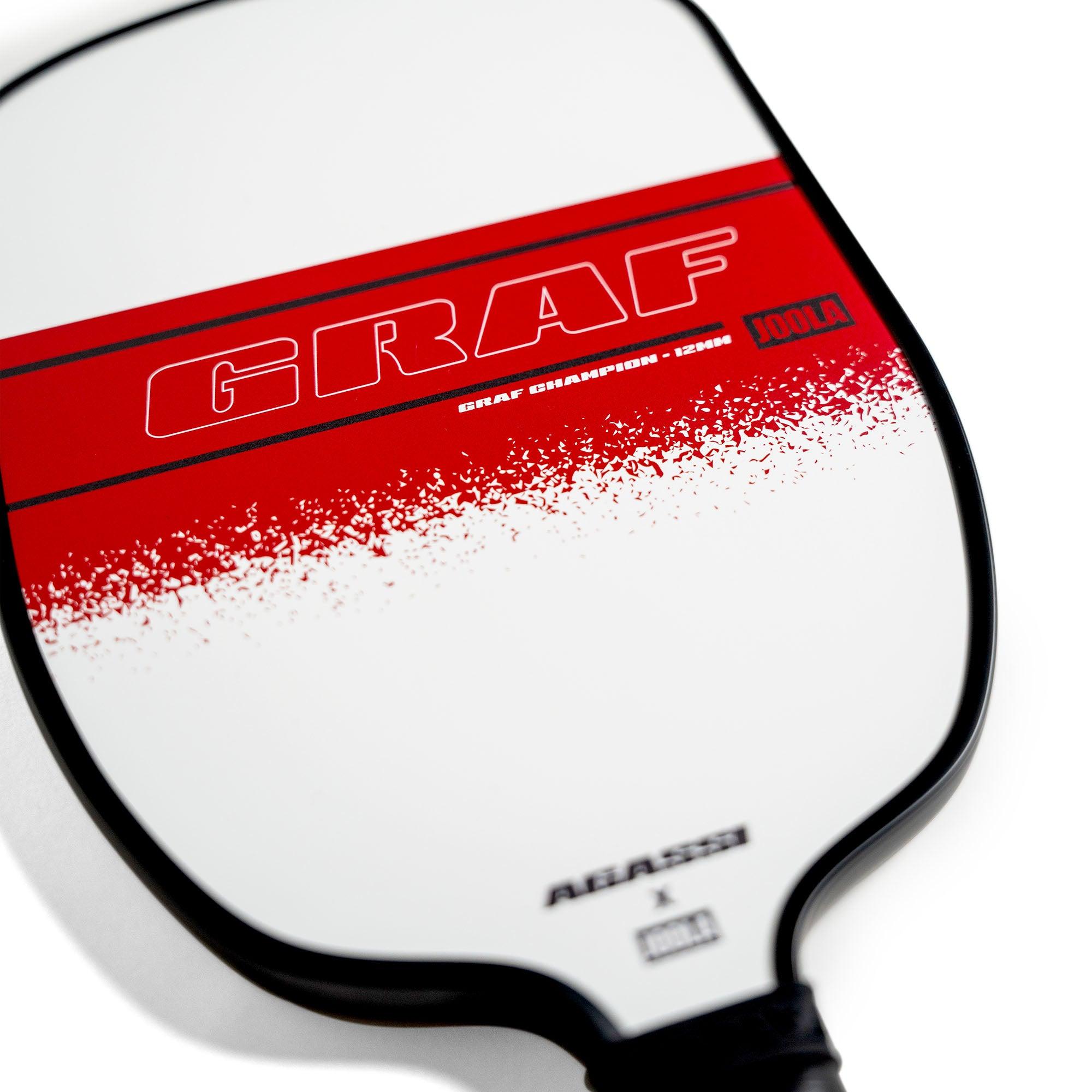 Pickleball-Schläger mit weißem und rotem Design und der Aufschrift "GRAF".