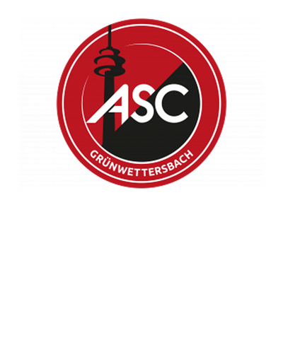 Logo des ASC Grünwettersbach in Rot und Schwarz mit Fernsehturm-Silhouette und weißer Schrift.