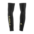 Schwarze Armstulpen mit gelbem "JOOLA"-Logo und SParms-Emblem, ideal für Sportaktivitäten.