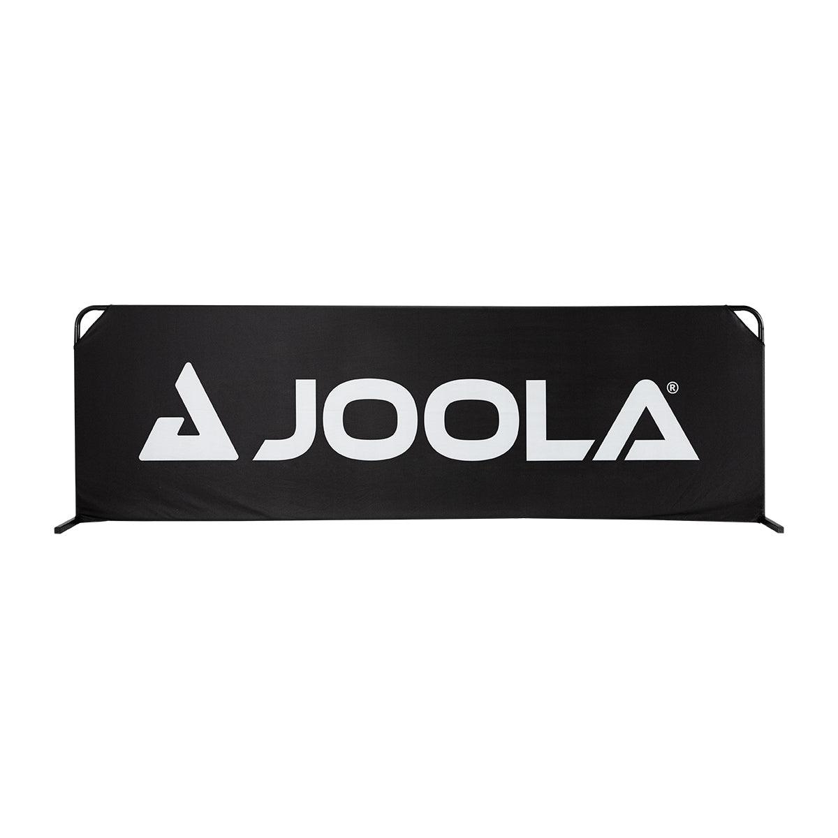 Schwarzer Tischtennis-Trennwand mit weißem JOOLA-Logo.