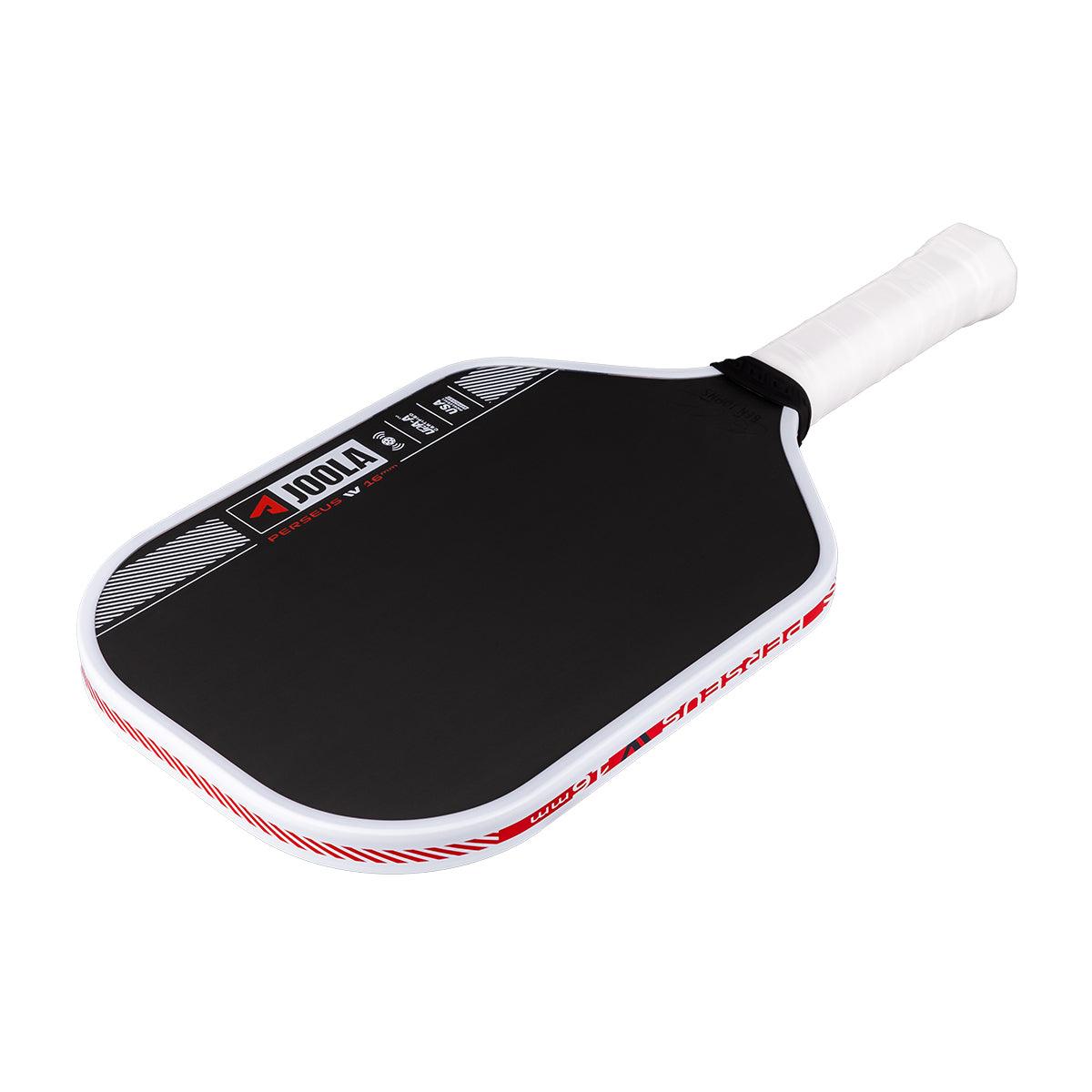 Schwarzer Pickleball-Schläger mit weißem Griff und roter Umrandung, Marke JOOLA.