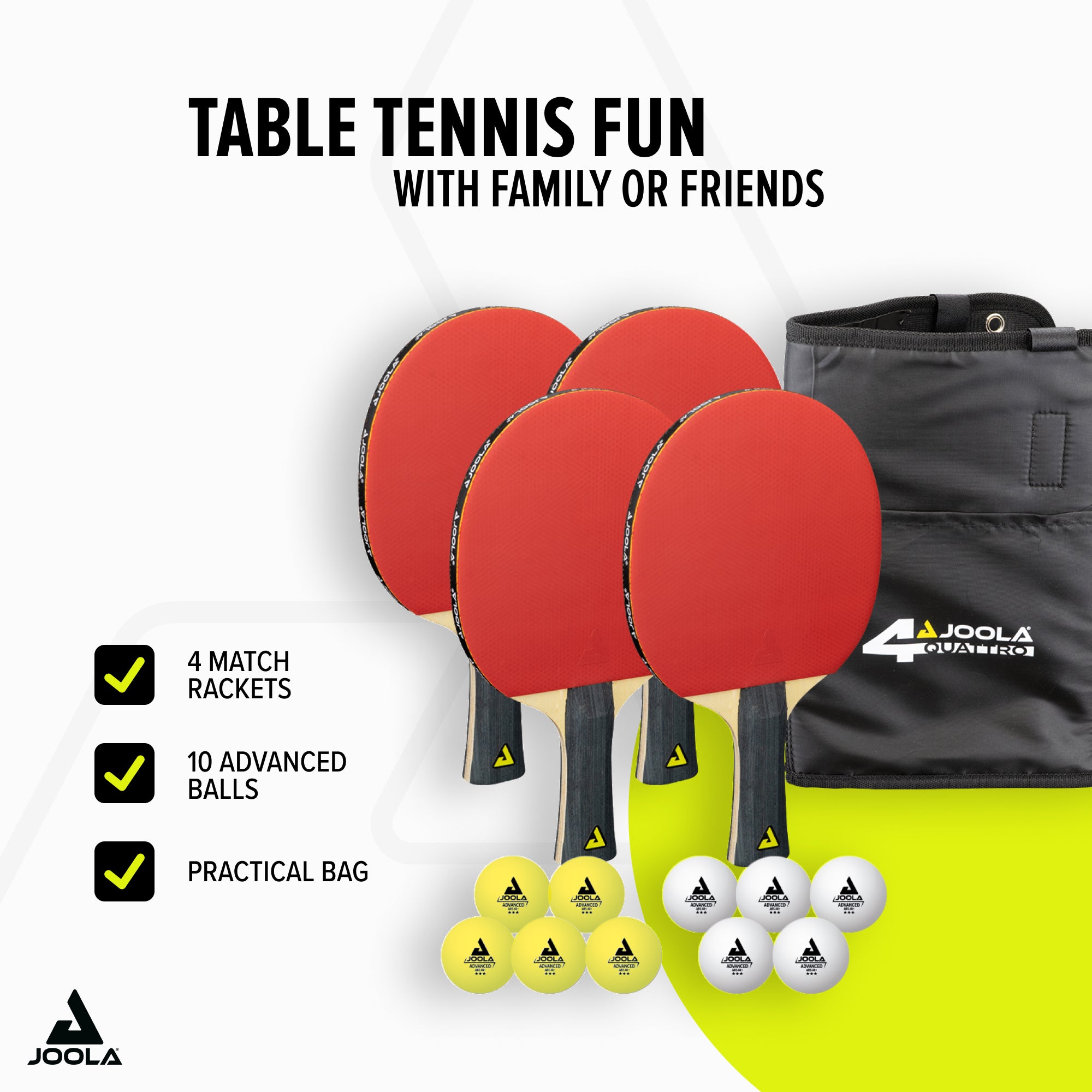 SA DAY FOAMLESSENCE & SA TABRIGHTセット JOOLA Quattro Table Tennis Set – Complete Set for 4 Players with Bag