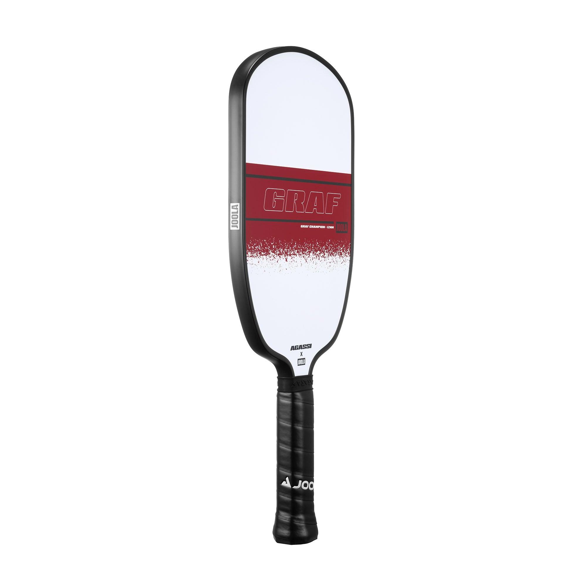 Pickleball-Schläger mit weiß-rotem Schlägerblatt und schwarzem Griff von JOOLA.