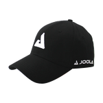Schwarze Baseballkappe mit weißem JOOLA-Logo vorne und seitlich, verstellbar, sportliches Design.