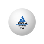 Weißer JOOLA Advanced ABS 40+ Tischtennisball mit drei Sternen, 40 mm Durchmesser.